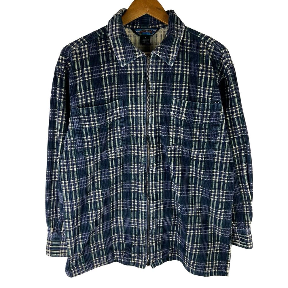 Vintage 90s Shaver Lake Womens M Corduroy Full Zip Jacket Plaid Cozy Pockets